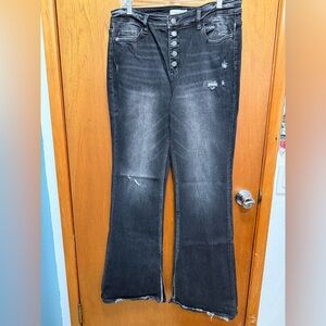 Flying Monkey Black Washed Button-Fly Flare Jeans